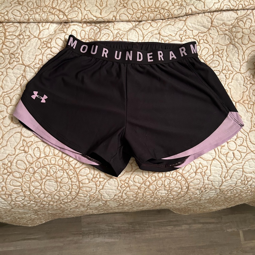 Under Armour Women's Black and Purple Athletic Shorts